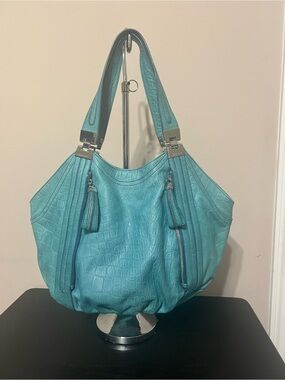 B MAKOWSKY Double Strap Teal Blue Satchel Handbag